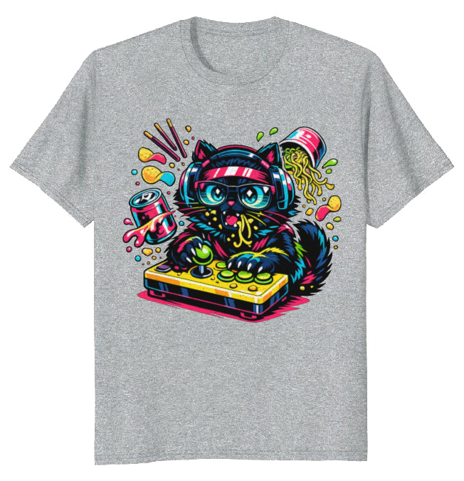 Anime Otaku Cat Neon Neko T-Shirt - Late-Night Gaming Sessions