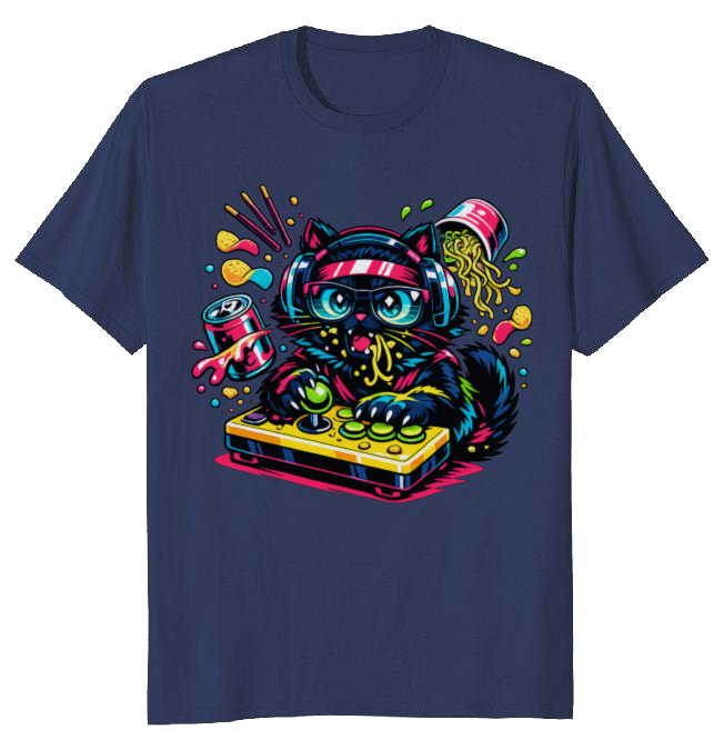 Synthwave Neko Snack Attack Graphic T-Shirt