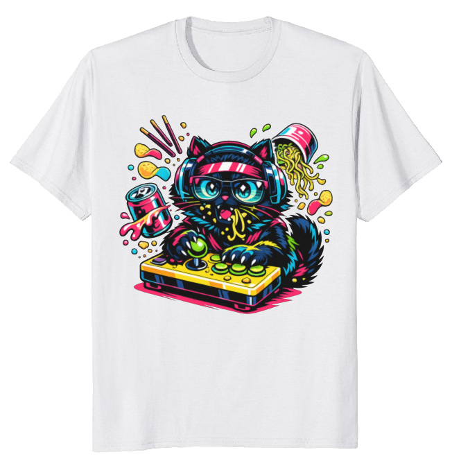 Anime Otaku Cat Neon Neko T-Shirt - Late-Night Gaming Sessions