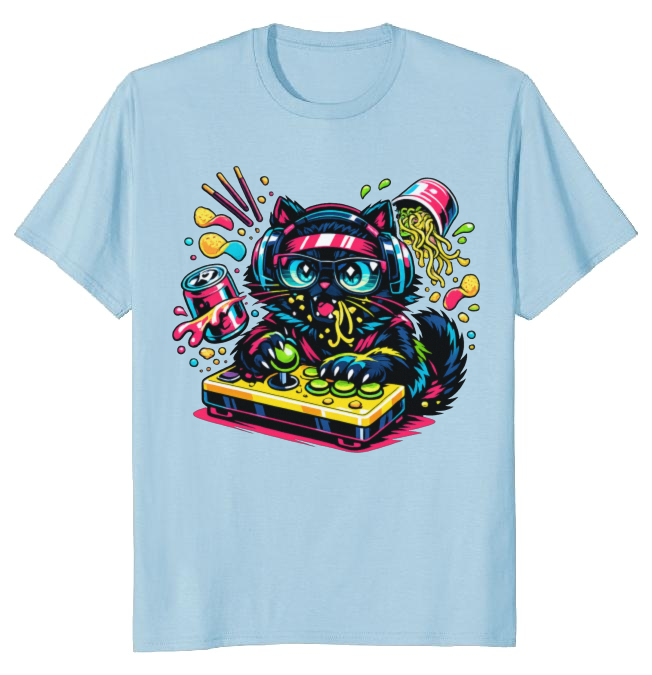 Anime Otaku Cat Neon Neko T-Shirt - Late-Night Gaming Sessions