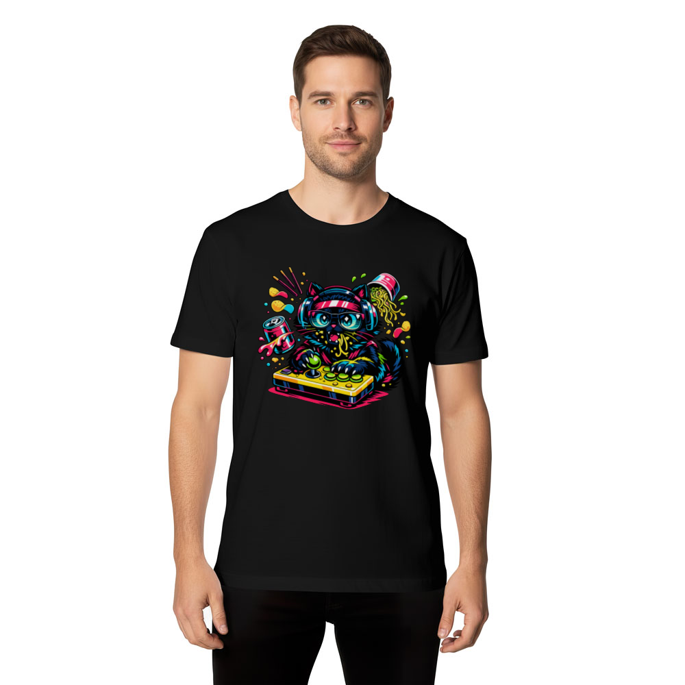 Synthwave Neko Snack Attack Graphic T-Shirt