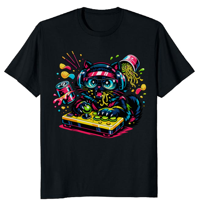 Synthwave Neko Snack Attack Graphic T-Shirt