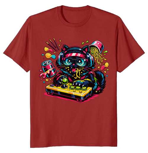Anime Otaku Cat Neon Neko T-Shirt - Late-Night Gaming Sessions