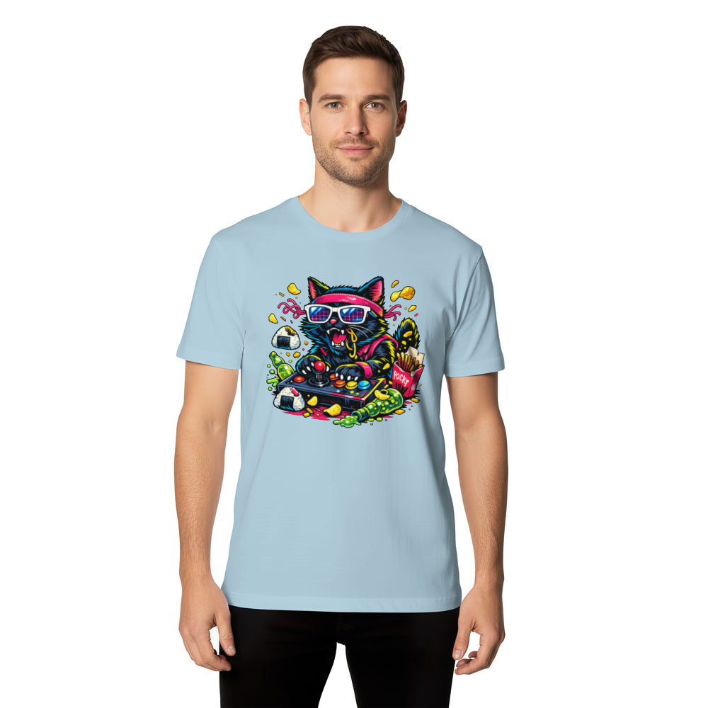 Neon Neko Retro Arcade Snack Attack T-Shirt - Gift for Retro Gamer Cat Lovers