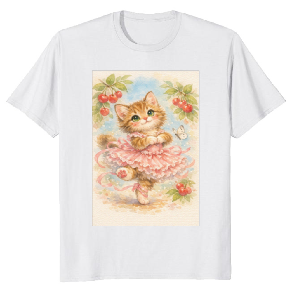 Watercolor Kitten Ballerina Mid-Pirouette Graphic T-Shirt