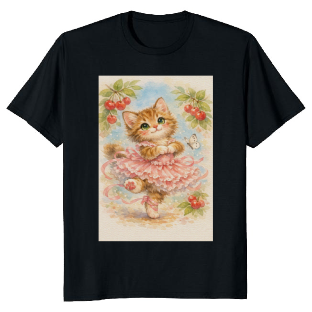 Dreamy Watercolor Kitten Ballerina in a Pirouette T-Shirt