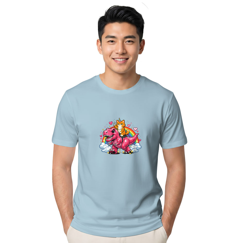 Purr-assic Ride Y2K Deadpan Unicorn Cat on a Pink Dino T-Shirt