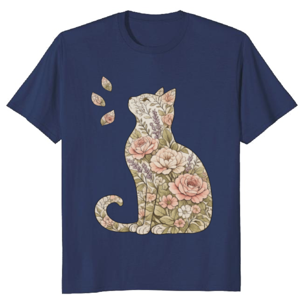 Elegant Cat Graphic T-Shirt - Gift for Cottagecore Cat Lovers
