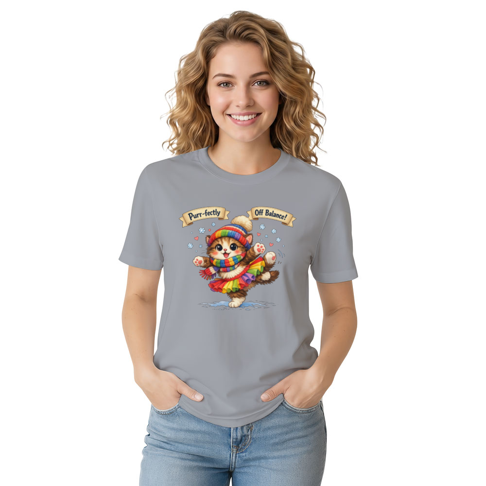 Tiny Cat Clumsy Snow Ballet T-Shirt - Ski Trip