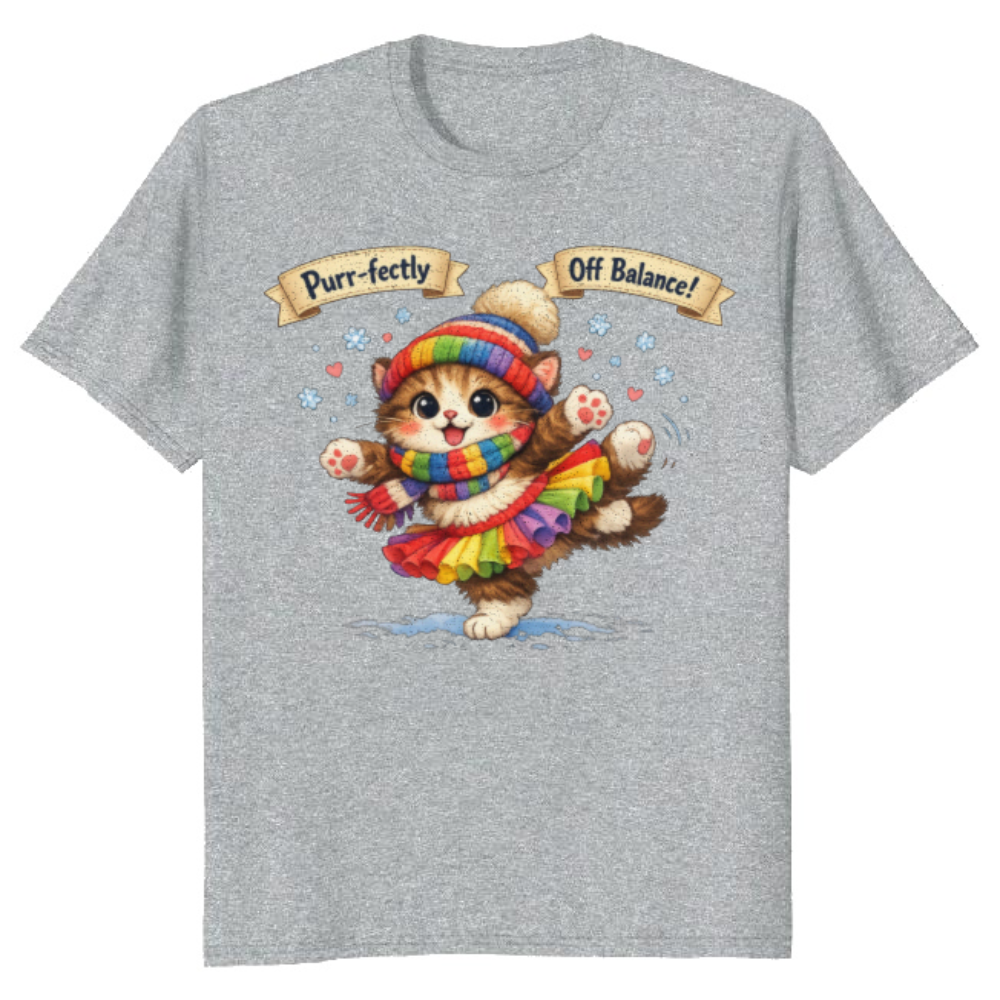 Tiny Cat Clumsy Snow Ballet T-Shirt - Ski Trip