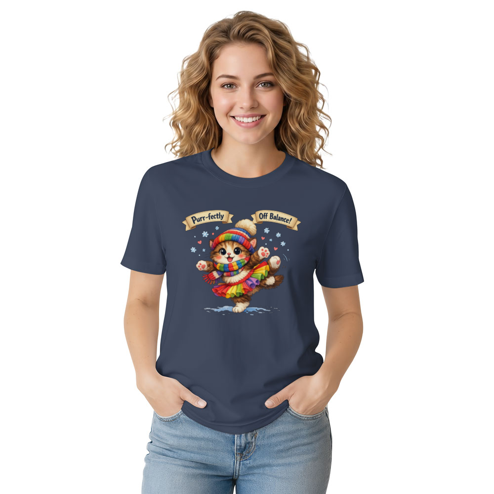 Tiny Cat Clumsy Snow Ballet T-Shirt - Ski Trip