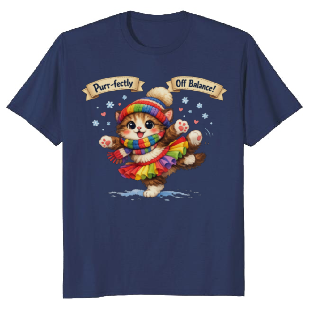 Tiny Cat Clumsy Snow Ballet T-Shirt - Ski Trip