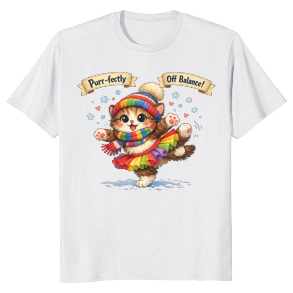 Tiny Cat Clumsy Snow Ballet T-Shirt - Ski Trip