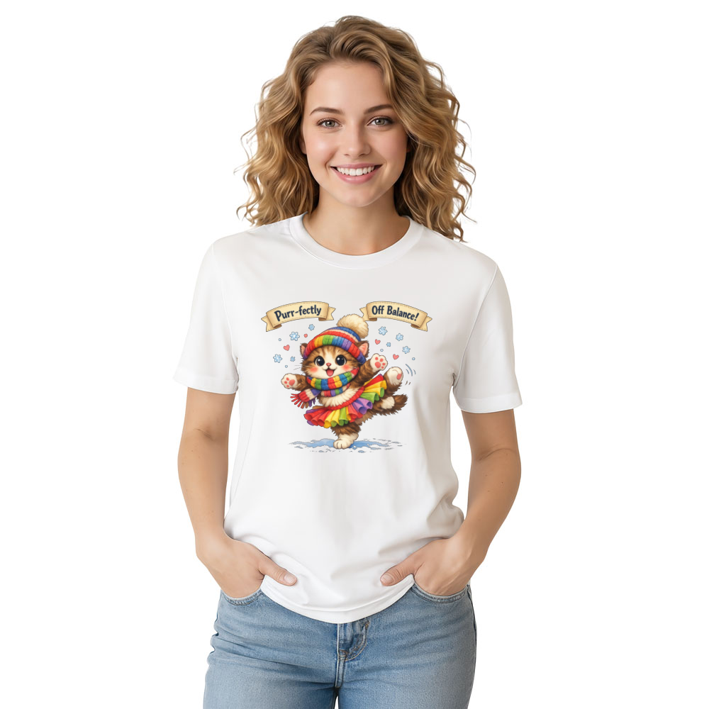 Tiny Cat Clumsy Snow Ballet T-Shirt - Ski Trip