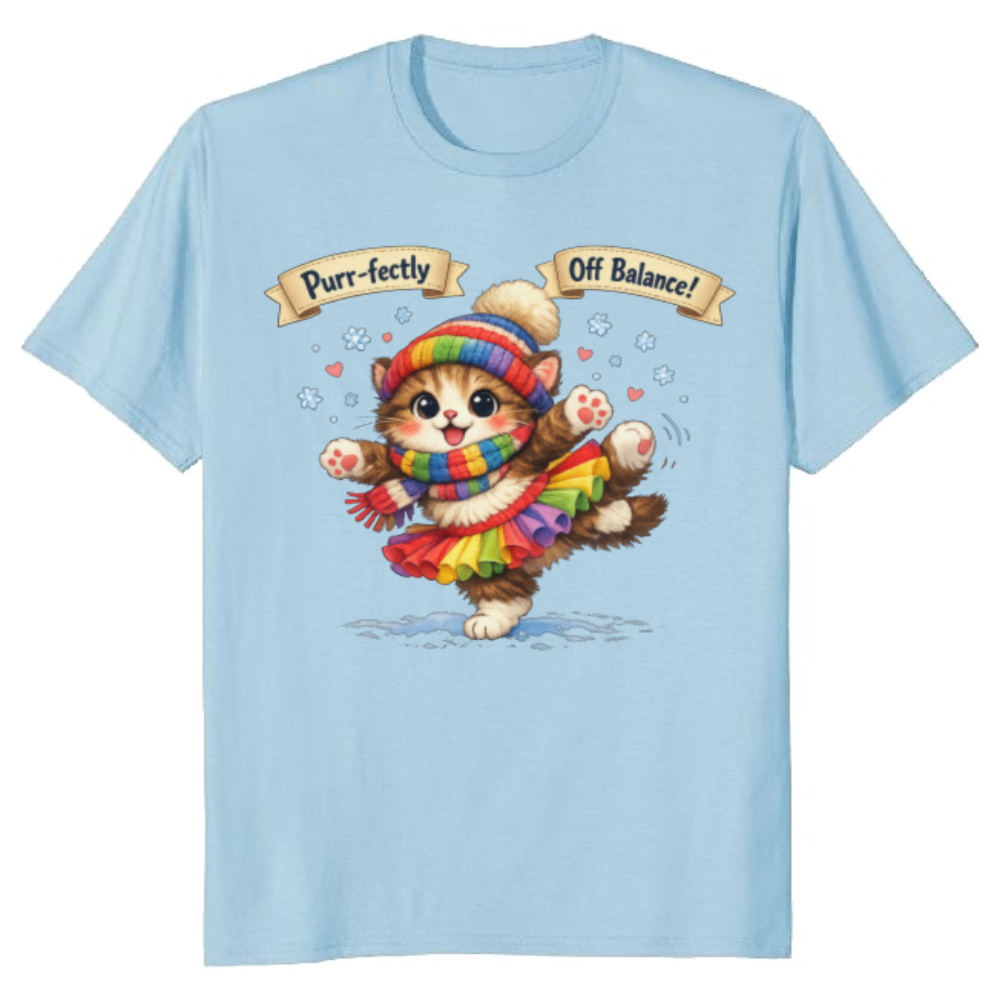 Tiny Cat Clumsy Snow Ballet T-Shirt - Ski Trip