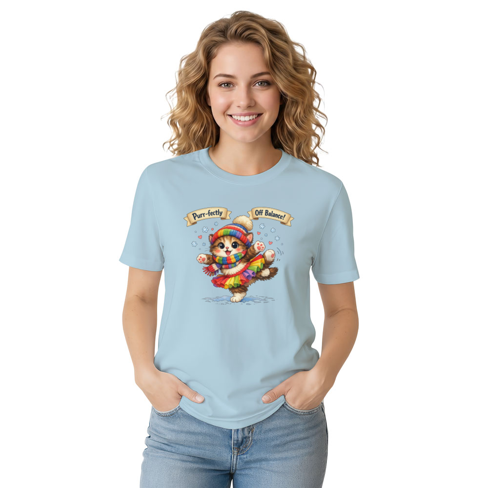 Tiny Cat Clumsy Snow Ballet T-Shirt - Ski Trip