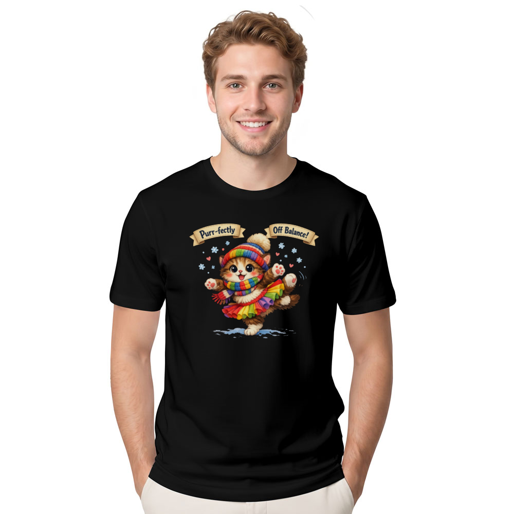 Tiny Cat Clumsy Snow Ballet T-Shirt - Ski Trip
