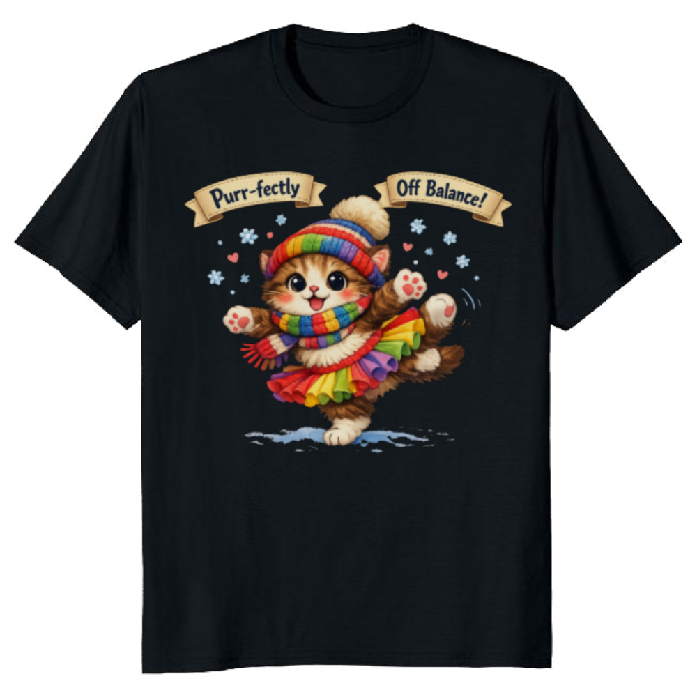 Tiny Cat Clumsy Snow Ballet T-Shirt - Ski Trip