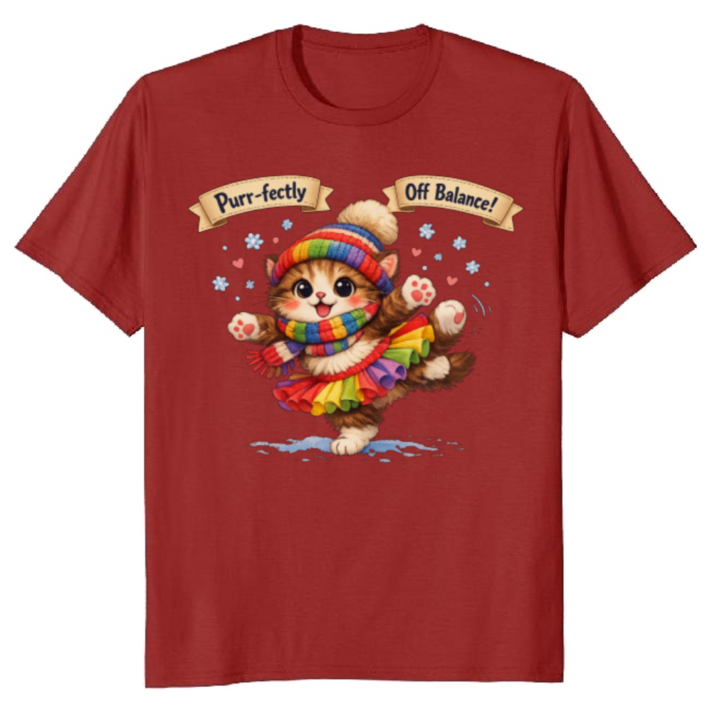 Tiny Cat Clumsy Snow Ballet T-Shirt - Ski Trip