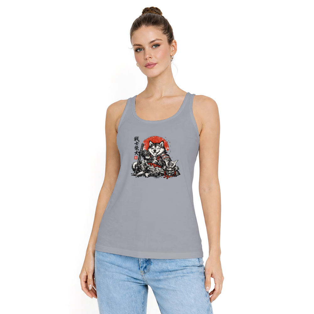 Sumi-e Smirking Shiba Inu Samurai Illustration Tank Top
