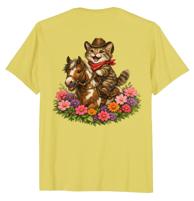 Cowboy Cat Floral Vignette T-Shirt - Fans Of Cute Western Humor