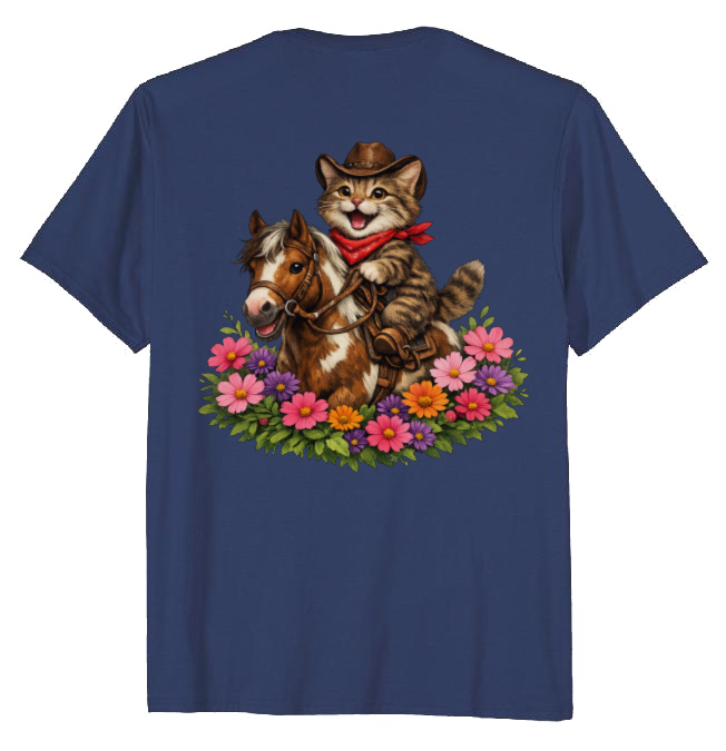 Cowboy Cat Floral Vignette T-Shirt - Fans Of Cute Western Humor
