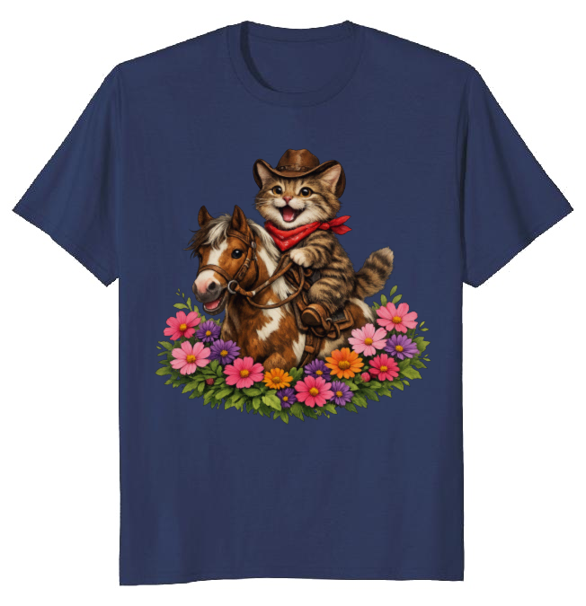 Cowboy Cat Floral Vignette T-Shirt - Fans Of Cute Western Humor