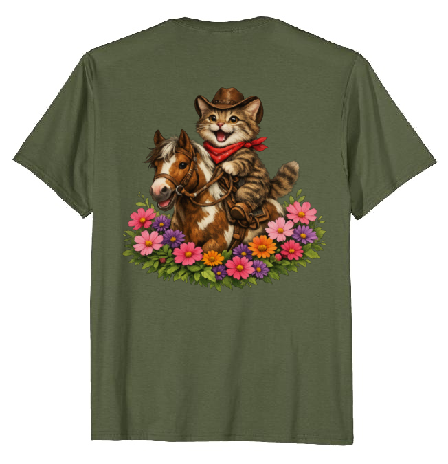 Cowboy Cat Floral Vignette T-Shirt - Fans Of Cute Western Humor