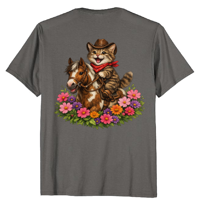 Cowboy Cat Floral Vignette T-Shirt - Fans Of Cute Western Humor