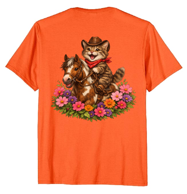Cowboy Cat Floral Vignette T-Shirt - Fans Of Cute Western Humor