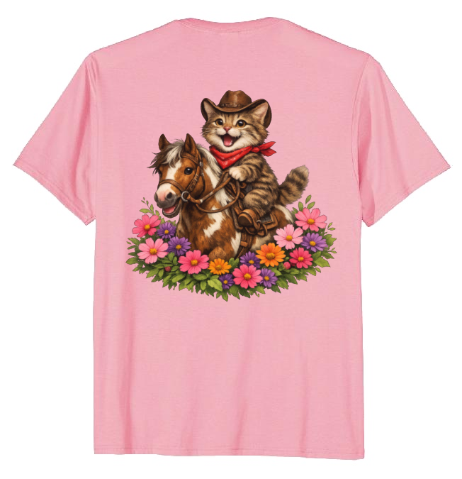 Cowboy Cat Floral Vignette T-Shirt - Fans Of Cute Western Humor