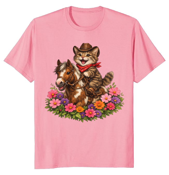 Cowboy Cat Floral Vignette T-Shirt - Fans Of Cute Western Humor