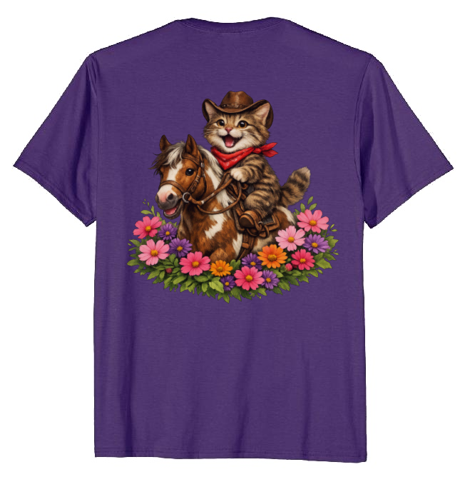 Cowboy Cat Floral Vignette T-Shirt - Fans Of Cute Western Humor