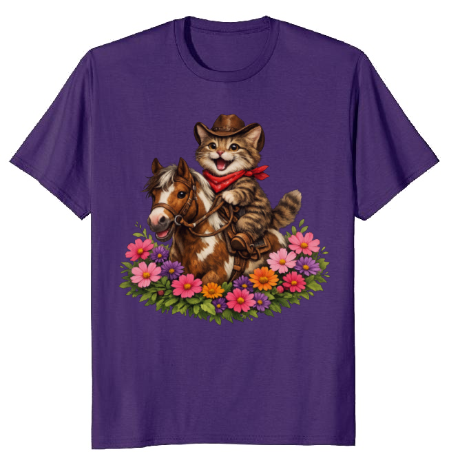Cowboy Cat Floral Vignette T-Shirt - Fans Of Cute Western Humor