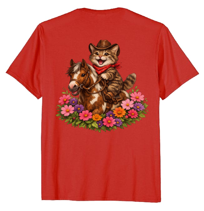 Cowboy Cat Floral Vignette T-Shirt - Fans Of Cute Western Humor