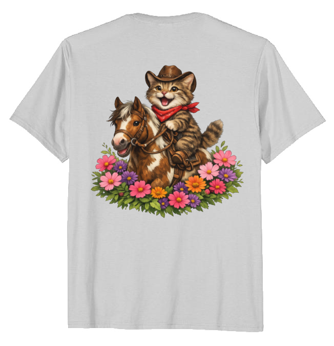 Cowboy Cat Floral Vignette T-Shirt - Fans Of Cute Western Humor
