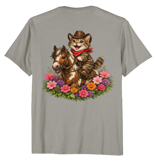 Cowboy Cat Floral Vignette T-Shirt - Fans Of Cute Western Humor