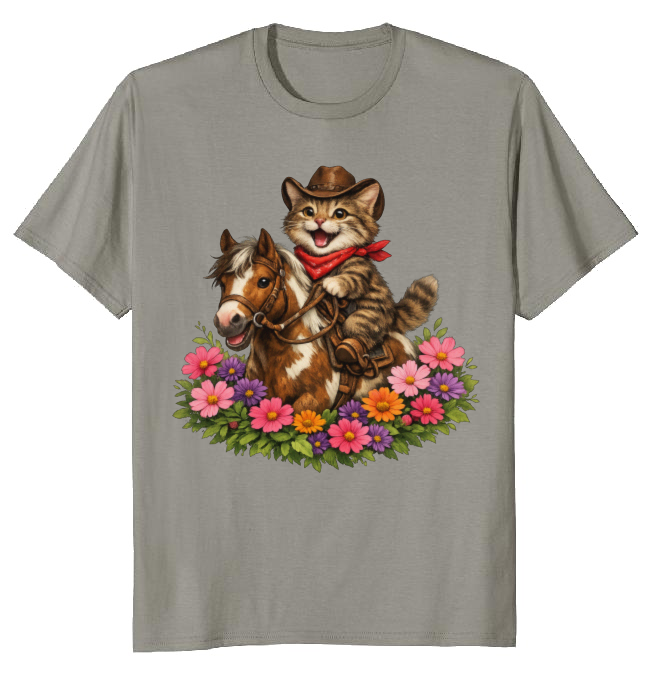 Cowboy Cat Floral Vignette T-Shirt - Fans Of Cute Western Humor