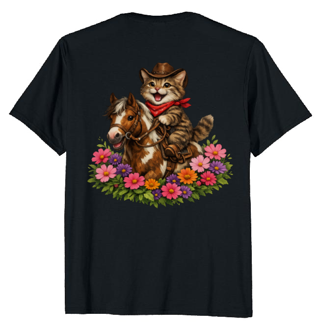 Cowboy Cat Floral Vignette T-Shirt - Fans Of Cute Western Humor