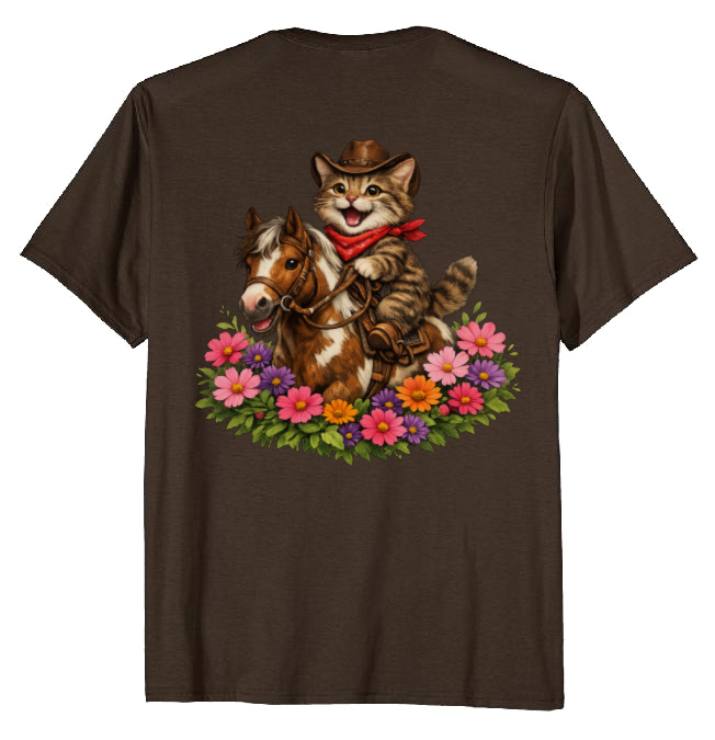 Cowboy Cat Floral Vignette T-Shirt - Fans Of Cute Western Humor