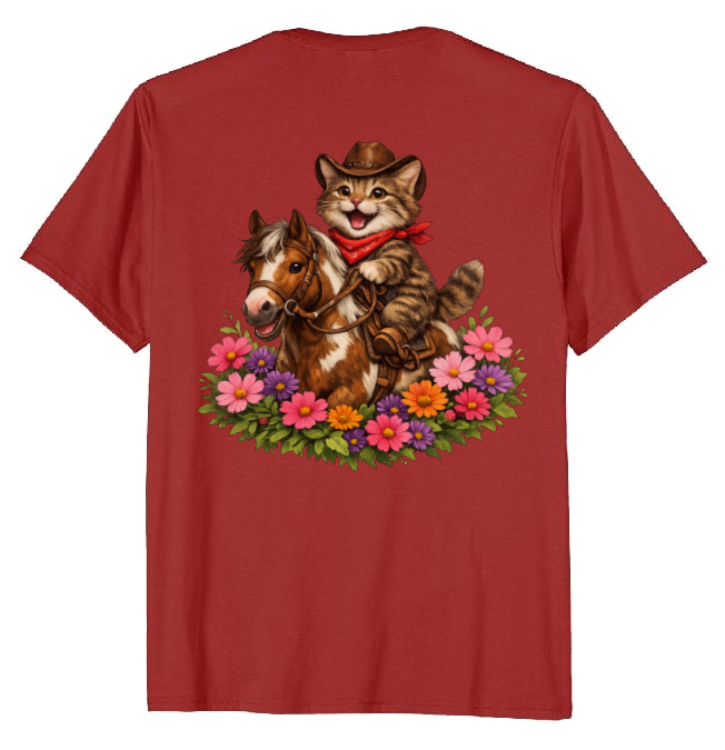 Cowboy Cat Floral Vignette T-Shirt - Fans Of Cute Western Humor