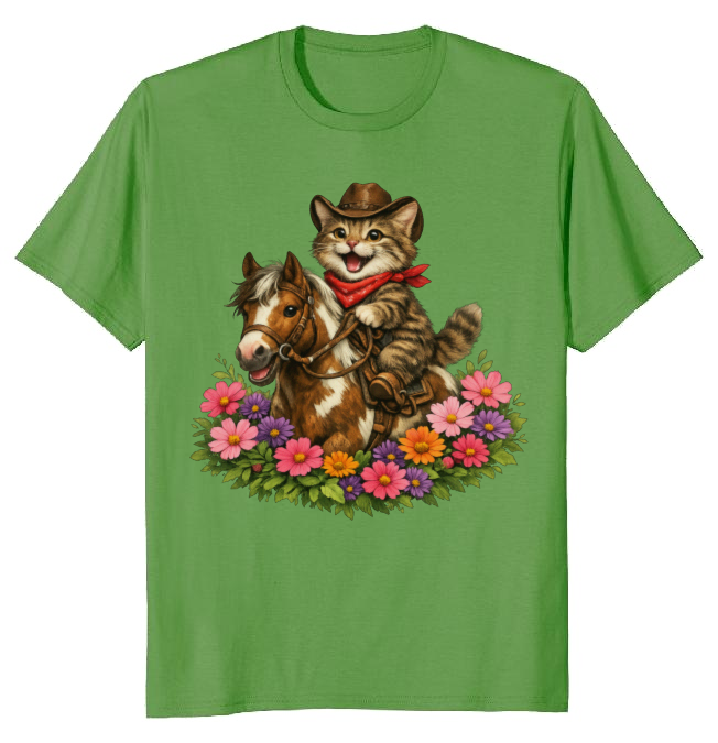 Cowboy Cat Floral Vignette T-Shirt - Fans Of Cute Western Humor