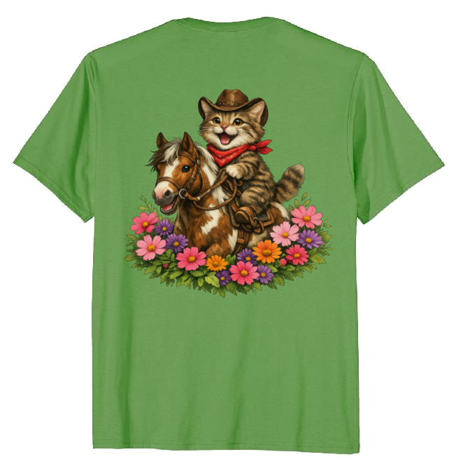 Cowboy Cat Floral Vignette T-Shirt - Fans Of Cute Western Humor