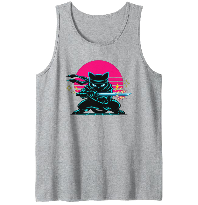 Ninja Cat Neon Shinobi Tanktop - Synthwave Night Out