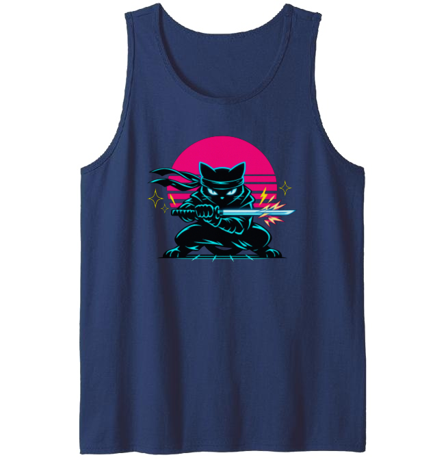 Ninja Cat Neon Shinobi Tanktop - Synthwave Night Out