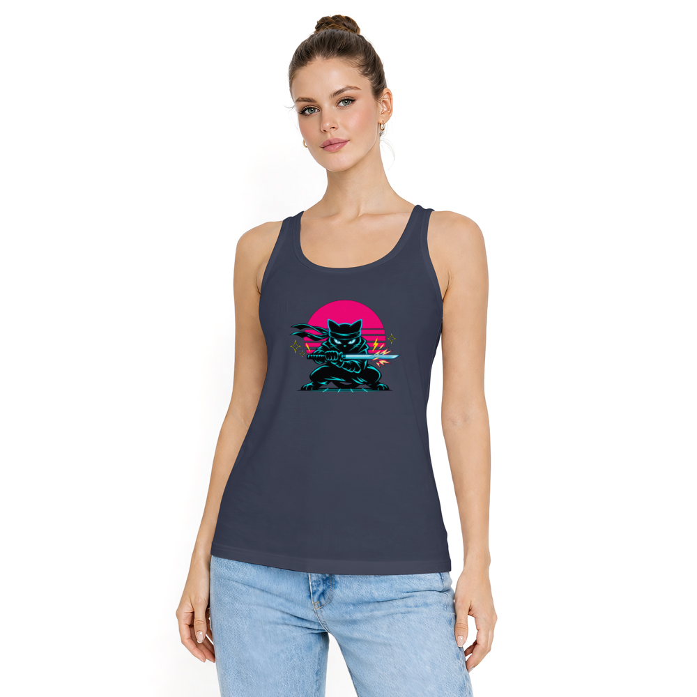 Synthwave Masked Ninja Cat Tank Top
