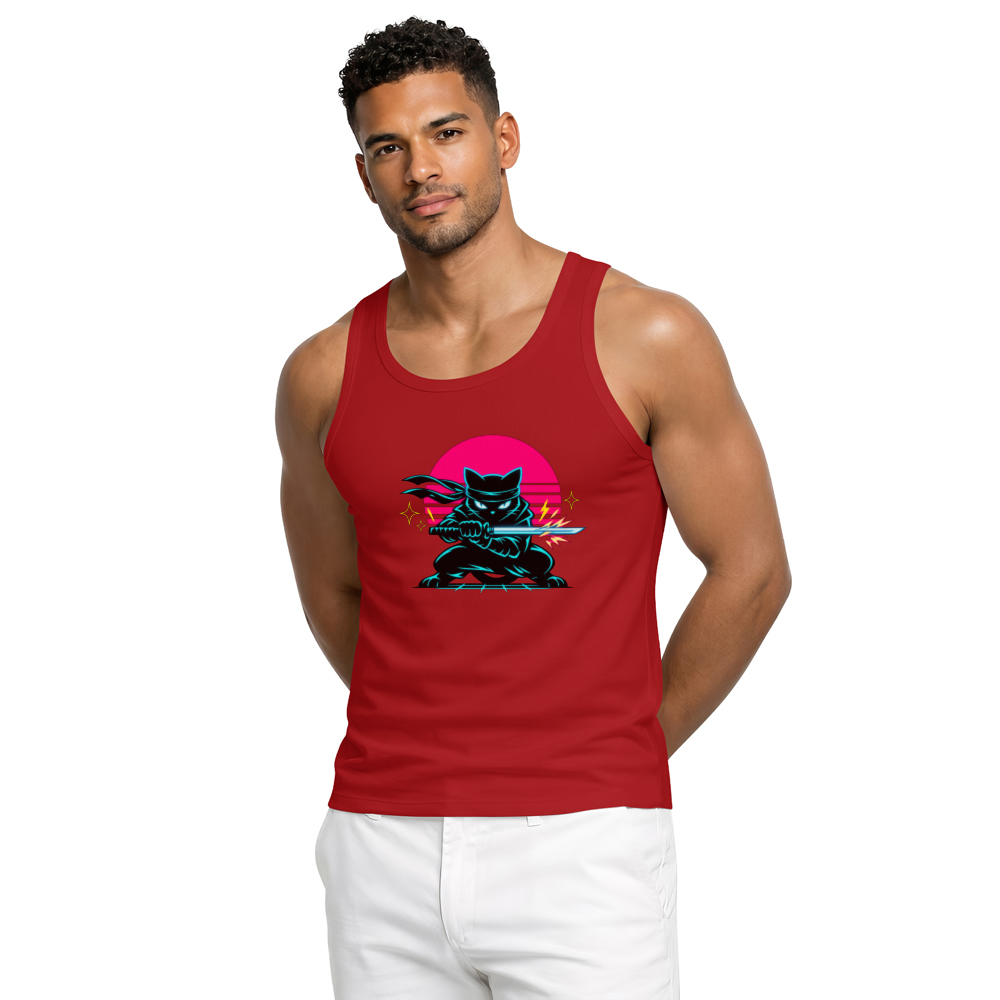 Ninja Cat Neon Shinobi Tanktop - Synthwave Night Out