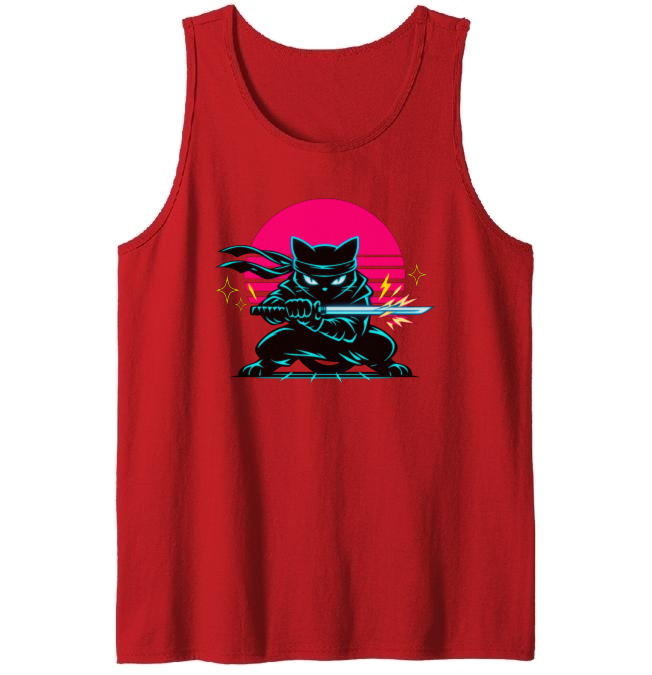 Ninja Cat Neon Shinobi Tanktop - Synthwave Night Out