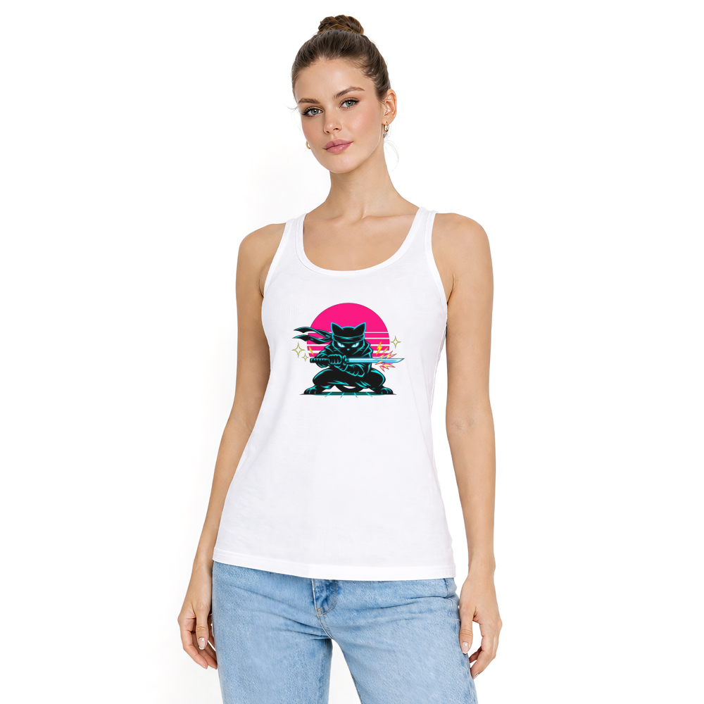 Ninja Cat Neon Shinobi Tanktop - Synthwave Night Out