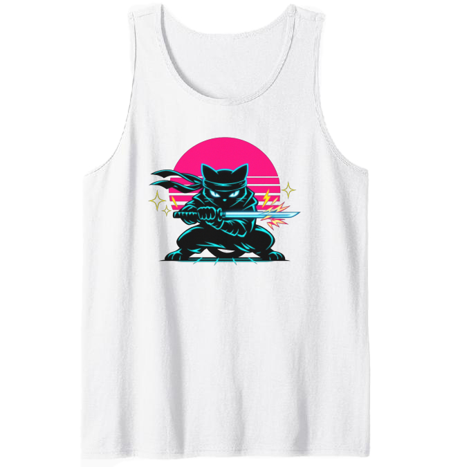 Ninja Cat Neon Shinobi Tanktop - Synthwave Night Out